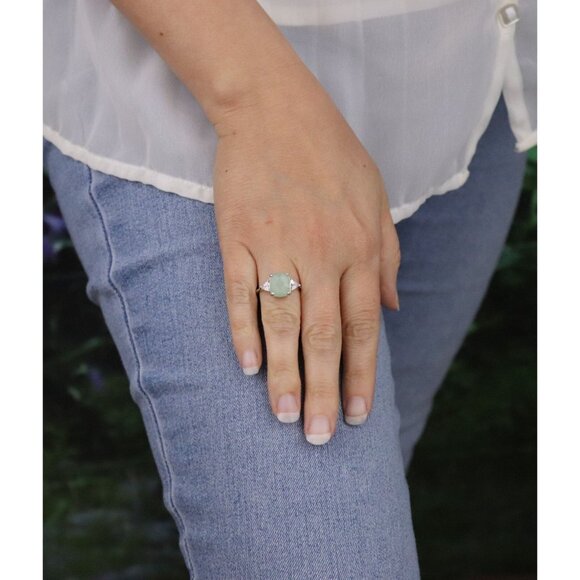 Sterling Silver Green Quartz and Cubic Zirconia Ring Size 8 1/4 Vintage Avon - Picture 4 of 7